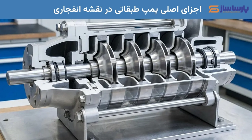 اجزای اصلی پمپ طبقاتی در نقشه انفجاری